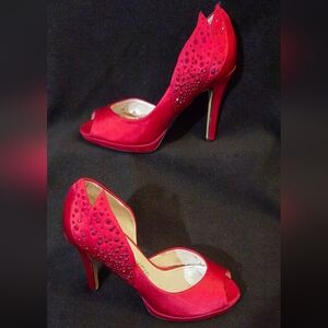 Caparros Red Rhinestone Peep-Toe Heels - Size 5B